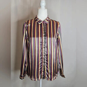 NÜMPH Vertical Multicolor Striped Silky Shirt Size 34 or S us